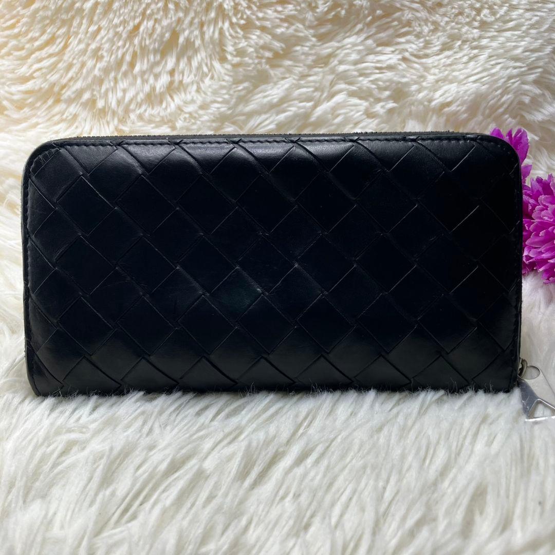 美品✨ボッテガヴェネタ マキシイントレチャート ラウンドジップ 長財布 ブラック