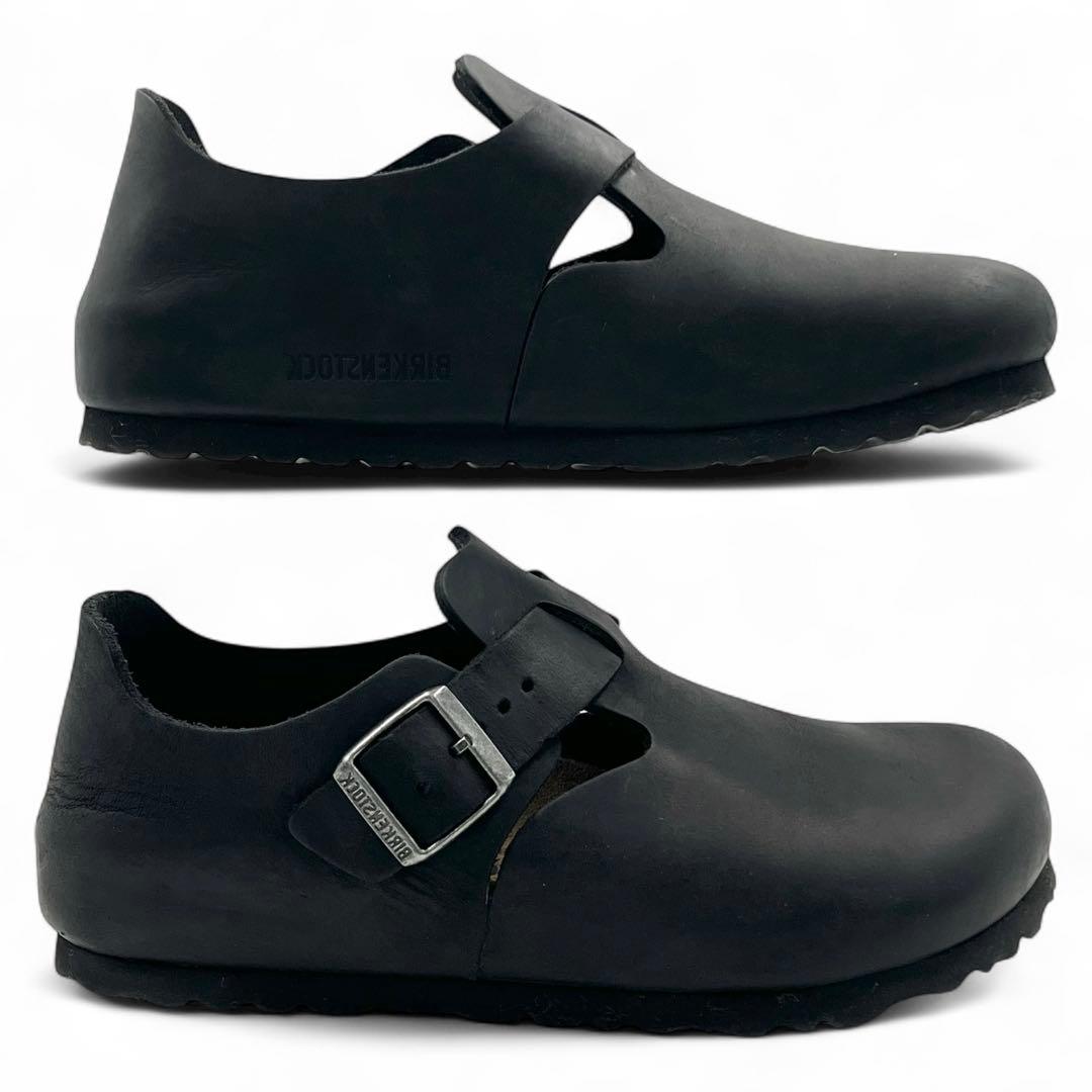 【美品】 ビルケンシュトック ロンドン サボ サンダル 24 ブラック レザー