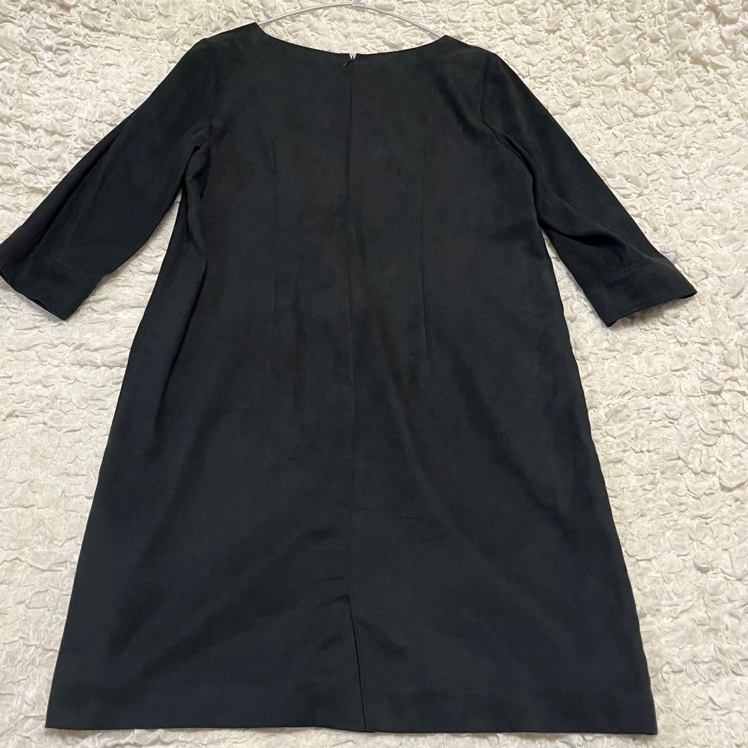 希少46サイズ4L【23区】黒 スエード風 ワンピース チュニック ストレッチ