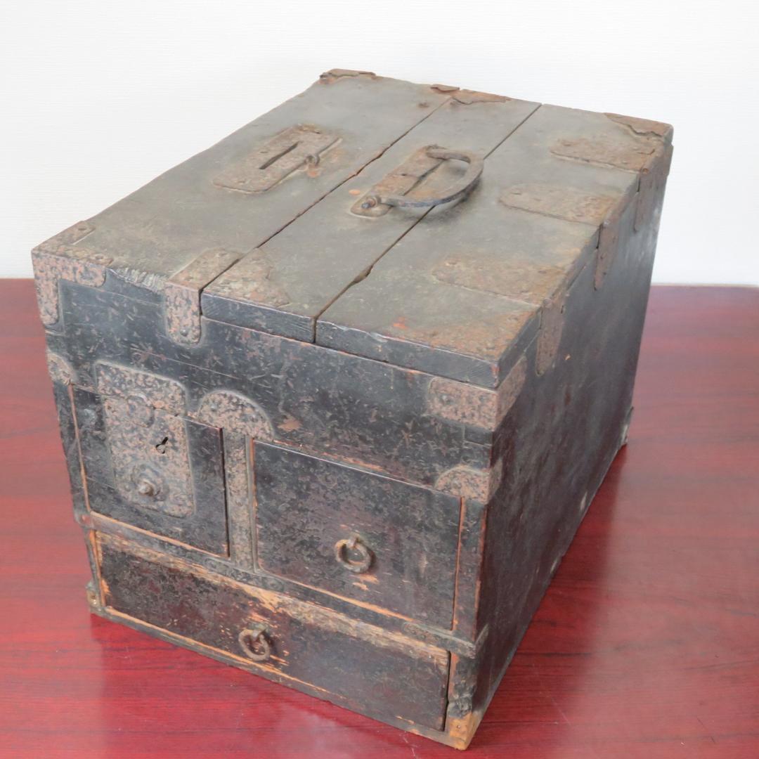 銭函 木箱 江戸 明治 男前インテリア 貯金箱 小物入れ 珍品