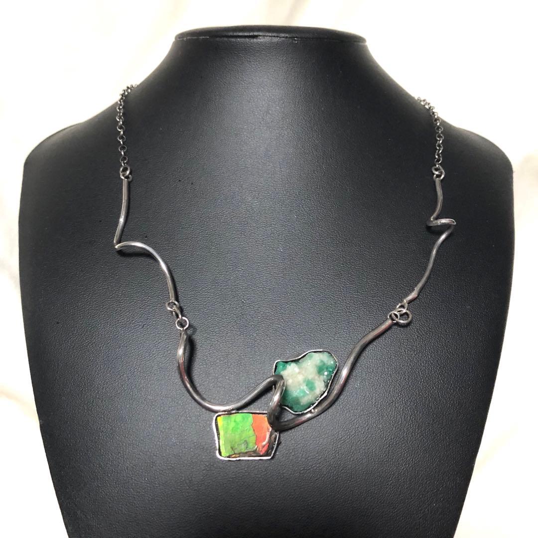 アクセサリー Vintage Silver Green Stone Necklace 925