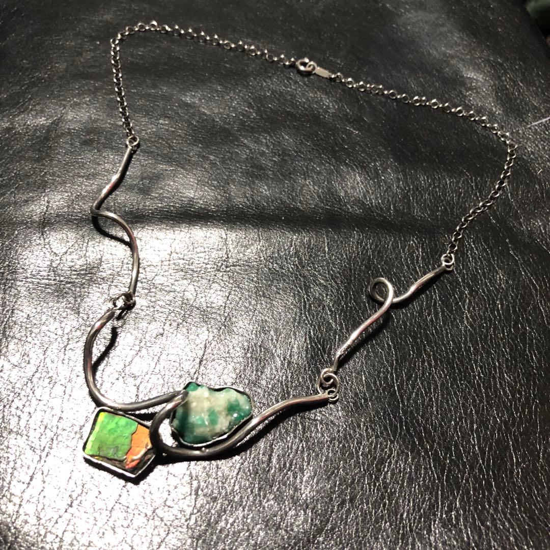 アクセサリー Vintage Silver Green Stone Necklace 925