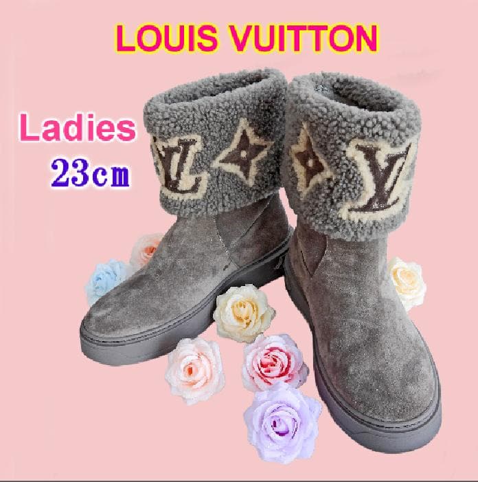 美品✨ ルイヴィトン モノグラム スノードロップライン ムートンブーツ　グレー