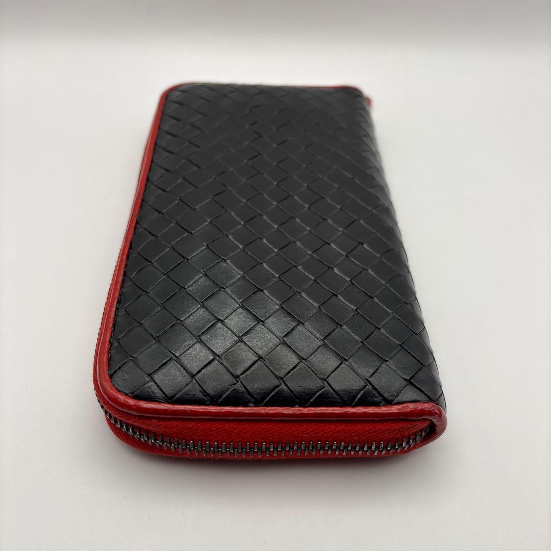 ◆正規品◆ボッティガヴェネタイントレチャート ラウンドファスナー長財布ブラック