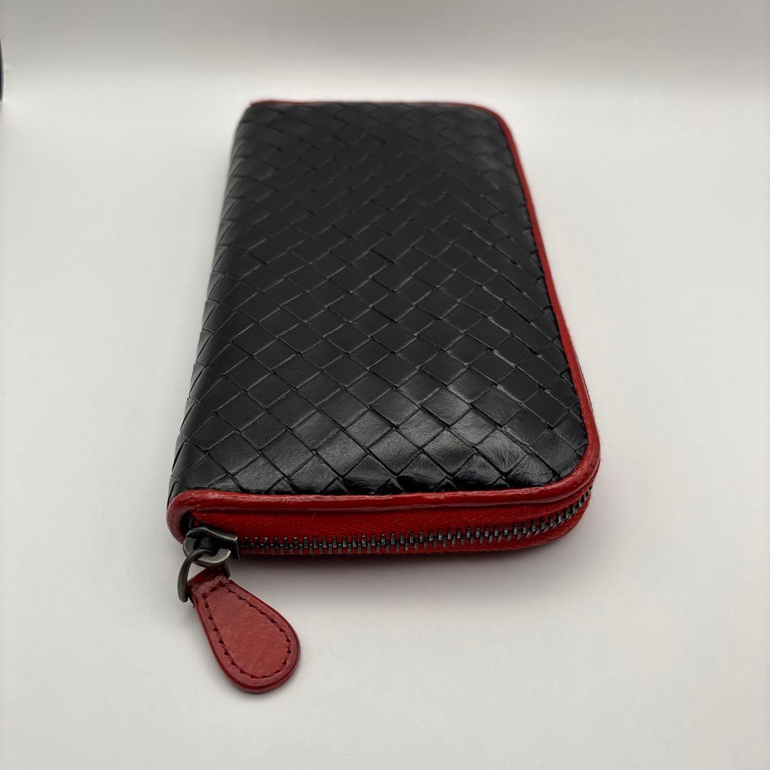 ◆正規品◆ボッティガヴェネタイントレチャート ラウンドファスナー長財布ブラック