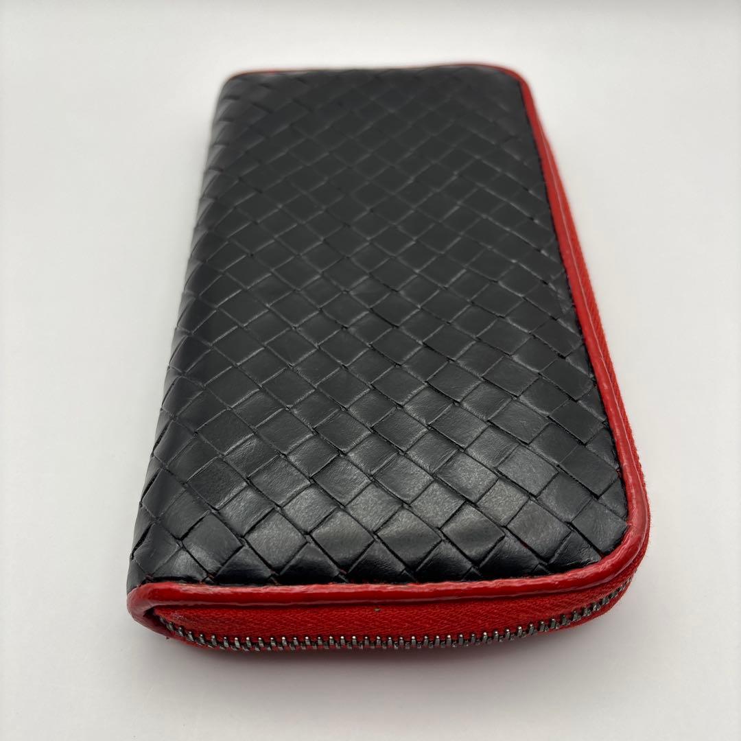 ◆正規品◆ボッティガヴェネタイントレチャート ラウンドファスナー長財布ブラック