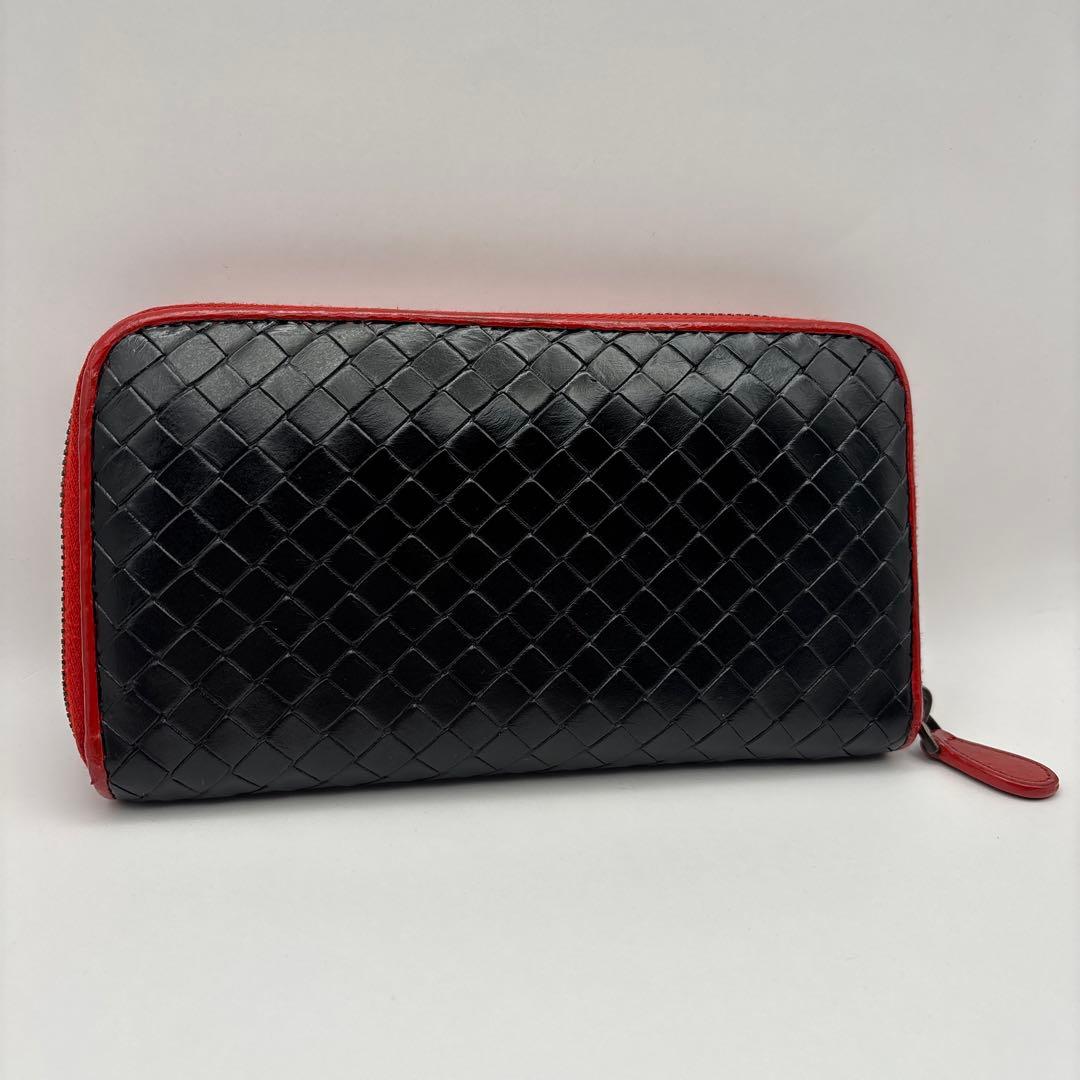 ◆正規品◆ボッティガヴェネタイントレチャート ラウンドファスナー長財布ブラック