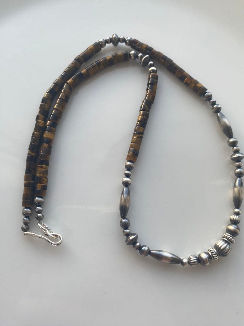 ナバホ ビーズ パール シルバー silver 925 ネックレス タイガーアイ