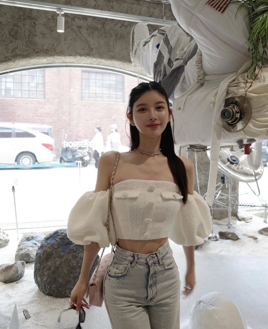 Darich ダーリッチ ホルターネックオフショルツイードトップス　ホワイト