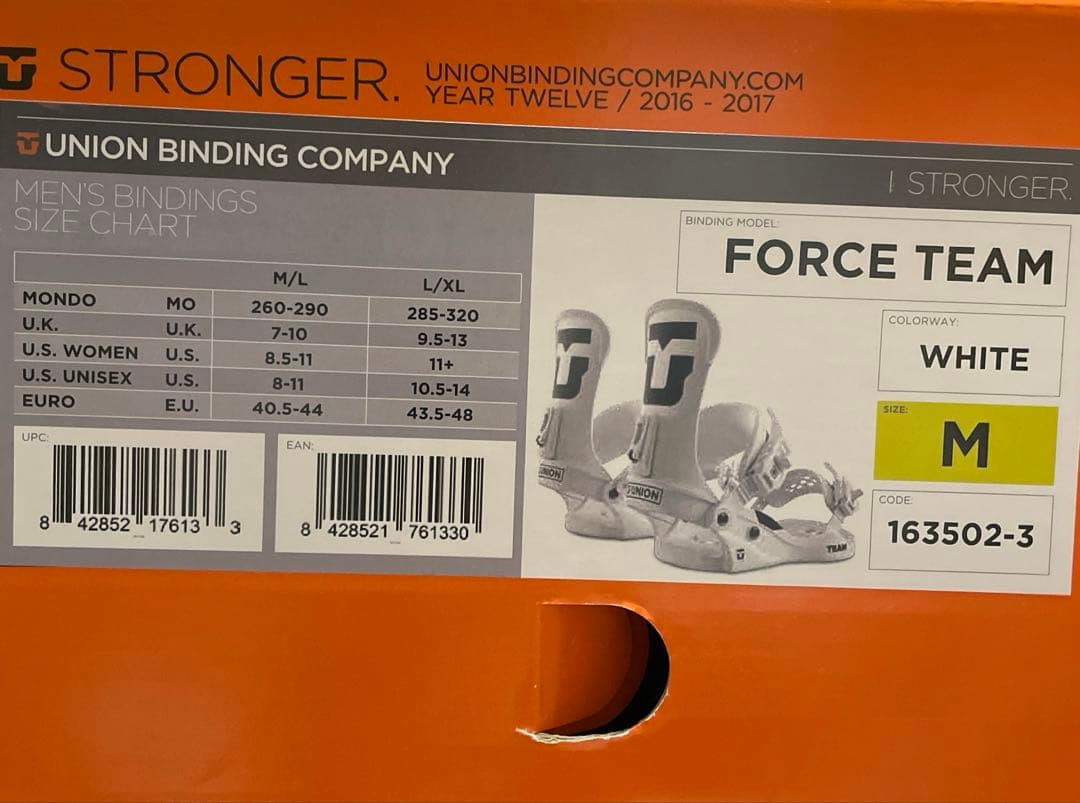 未使用　union ユニオン FORCE TEAM ビンディング　ホワイト