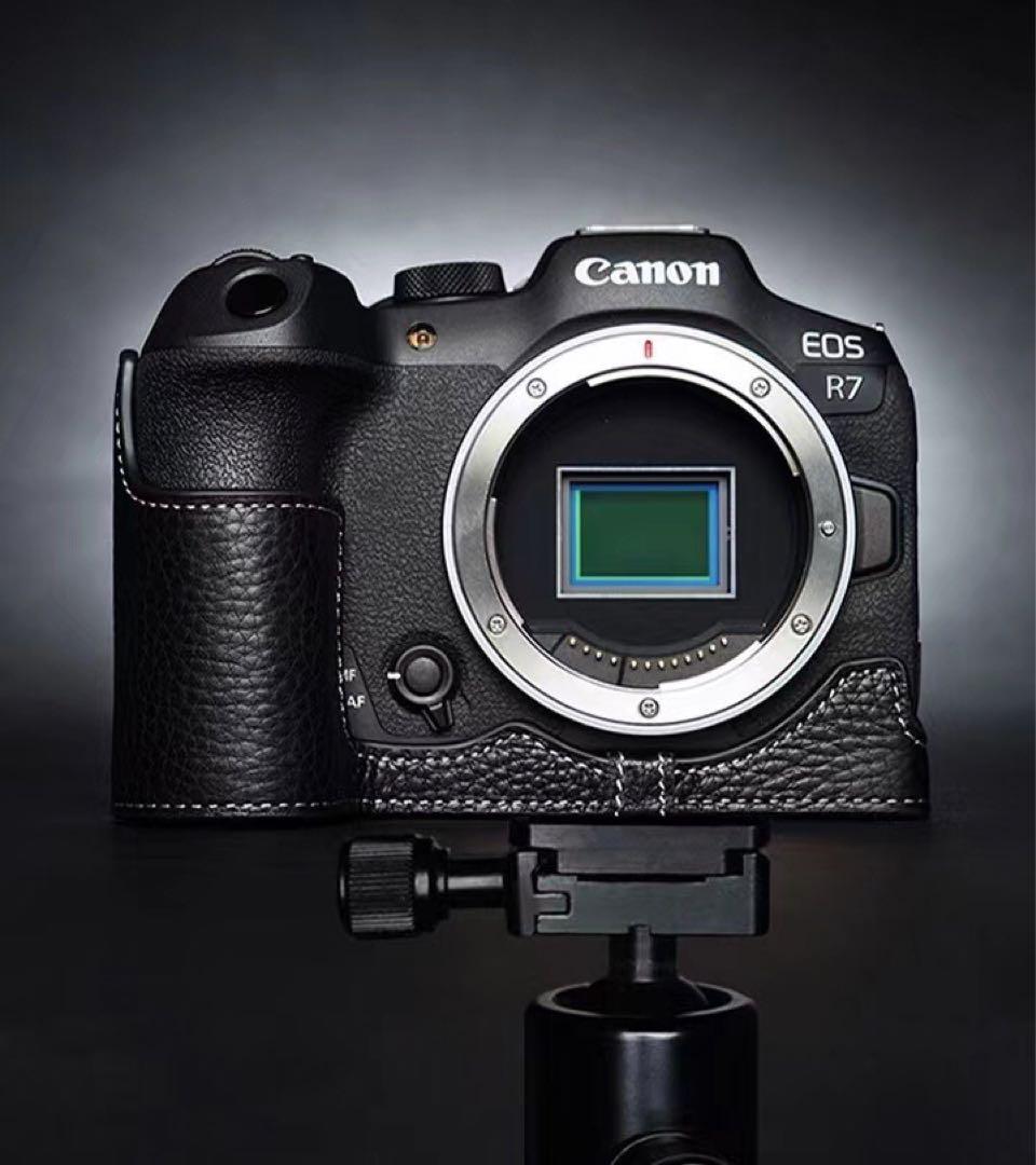 本革 新品 Canon キャノン EOS R7用 本革カメラケース ブラック