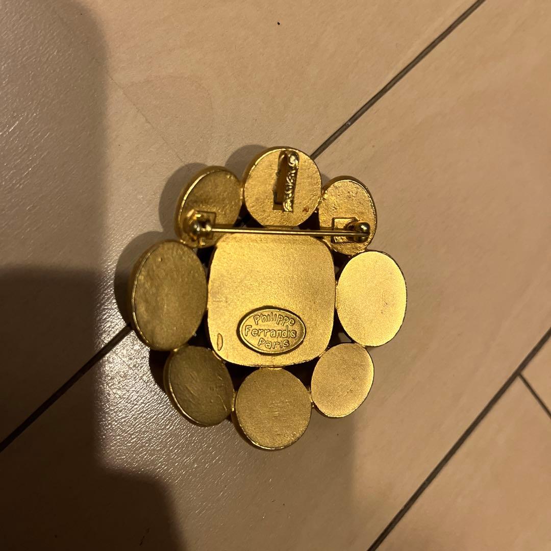 ヴィンテージブローチ　ストーン　カラフル　ゴールド　フィリップフェランディス