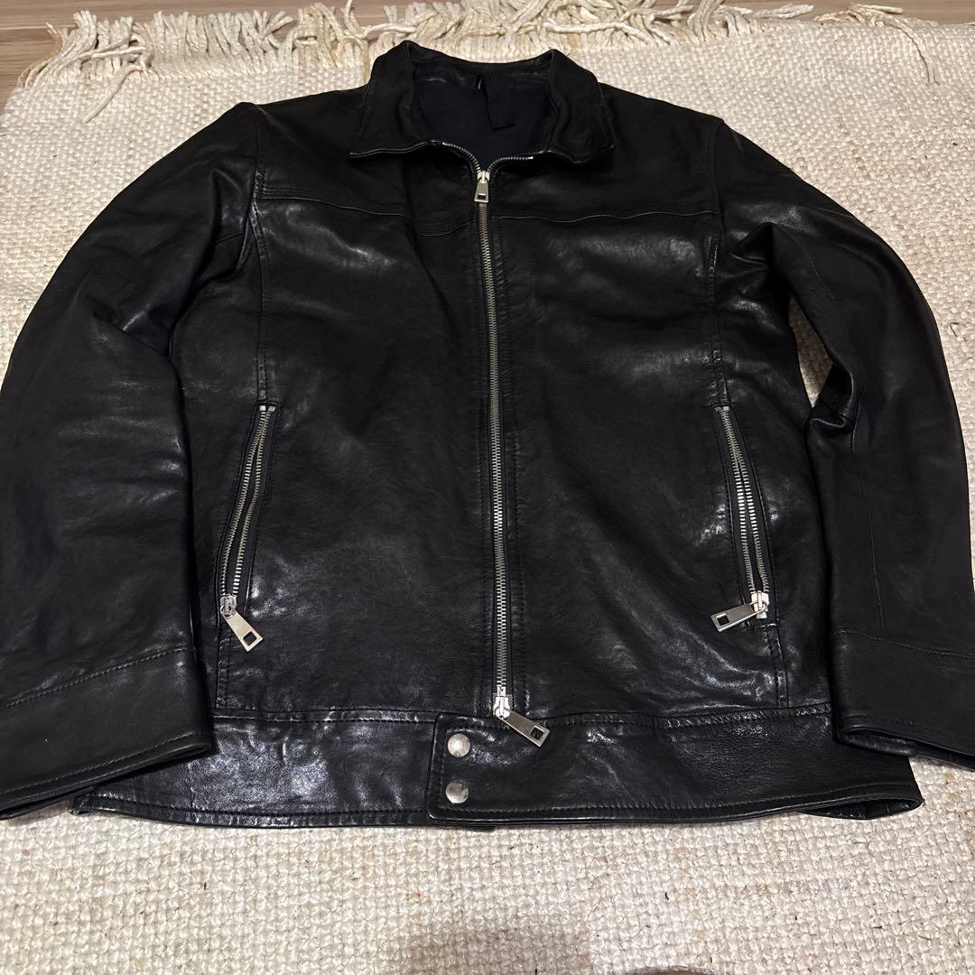 MUSHER 黒 レザージャケット　襟付きシングルライダース　タトラス
