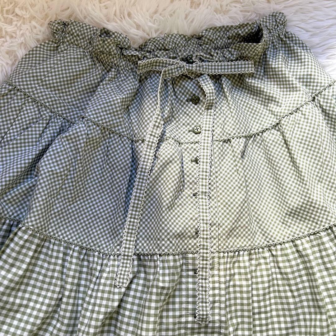 希少 ピンクハウス ギンガムチェック ティアードスカート リボン ピコ フリル