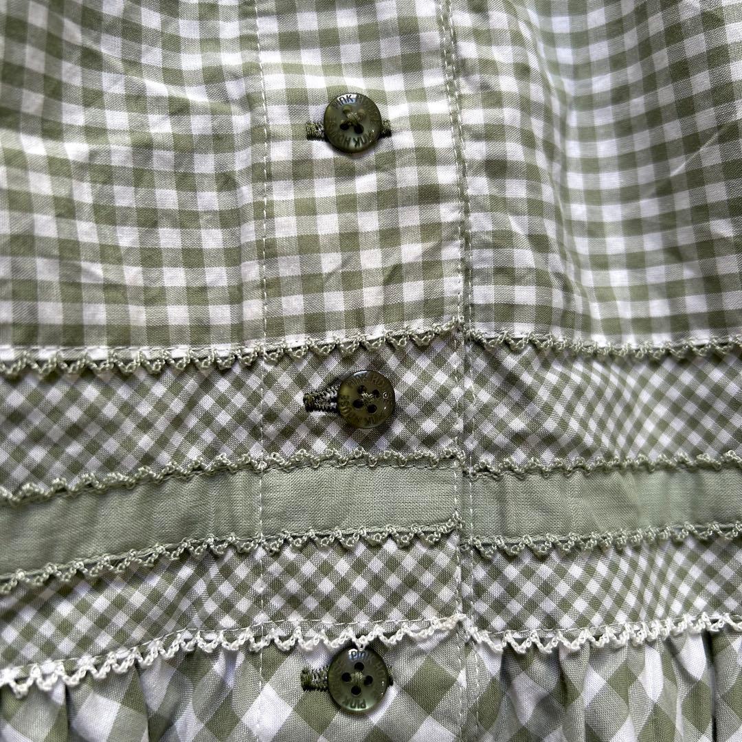 希少 ピンクハウス ギンガムチェック ティアードスカート リボン ピコ フリル