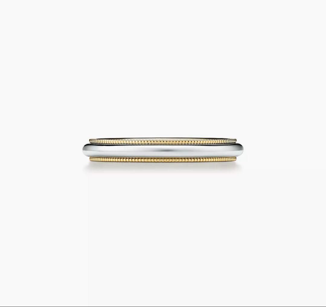 【バラ売り可能】Tiffanyミルグレインバンドリングイエローゴールド&プラチナ