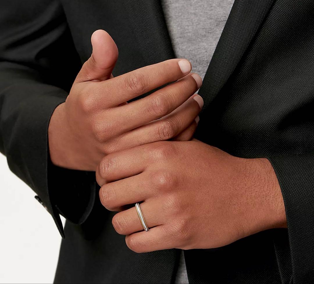 【バラ売り可能】Tiffanyミルグレインバンドリングイエローゴールド&プラチナ