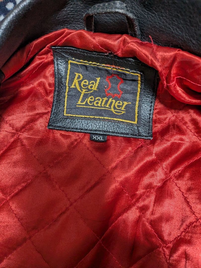 Real Leather ダブルライダースジャケット XXL ブラック