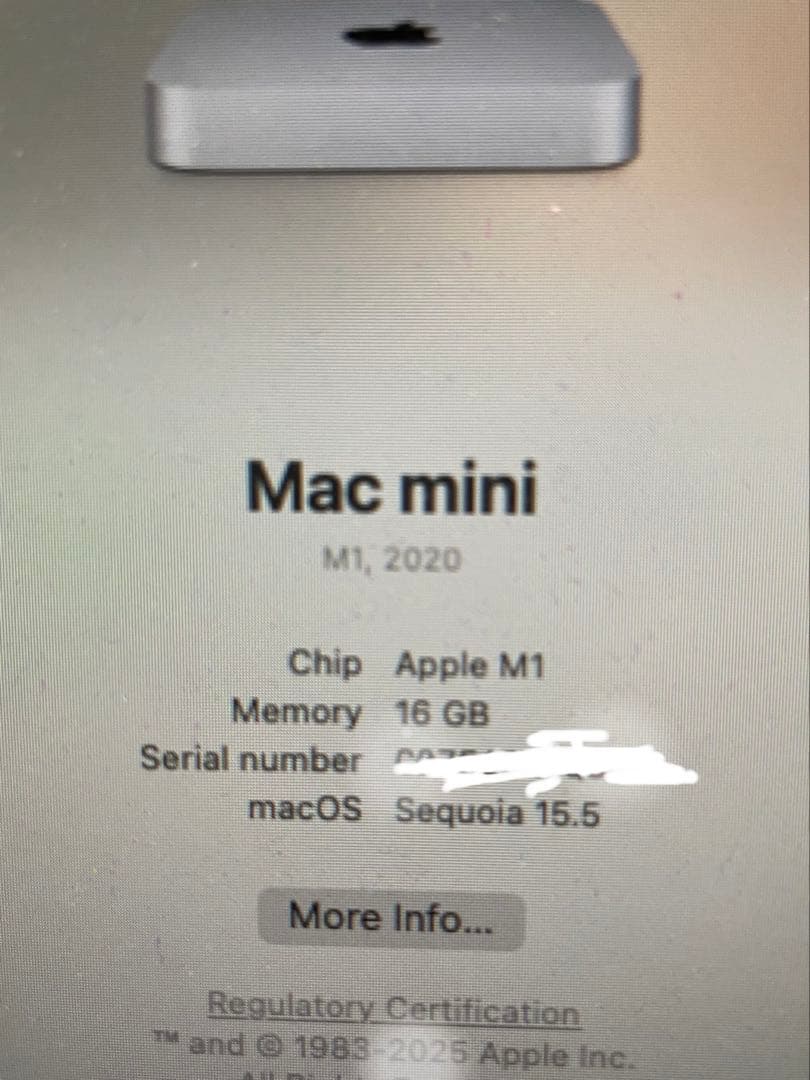 Macデスクトップ Macmini AppleM1 2020 Memory 16GB 1TBSSD