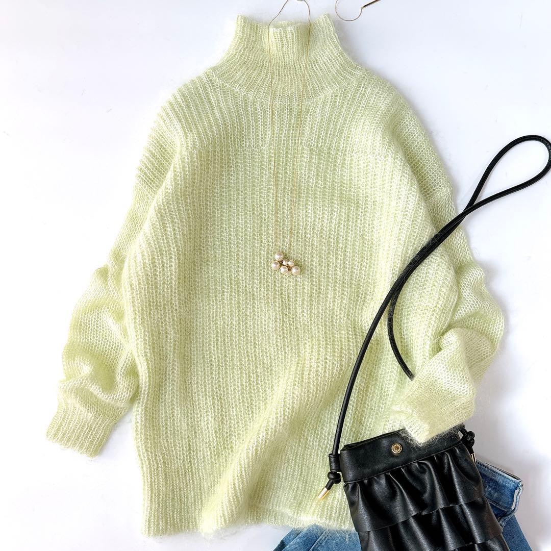 美品⁑ボールジィ　モヘヤシルク ハイネックニットプルオーバー　淡いグリーン　38