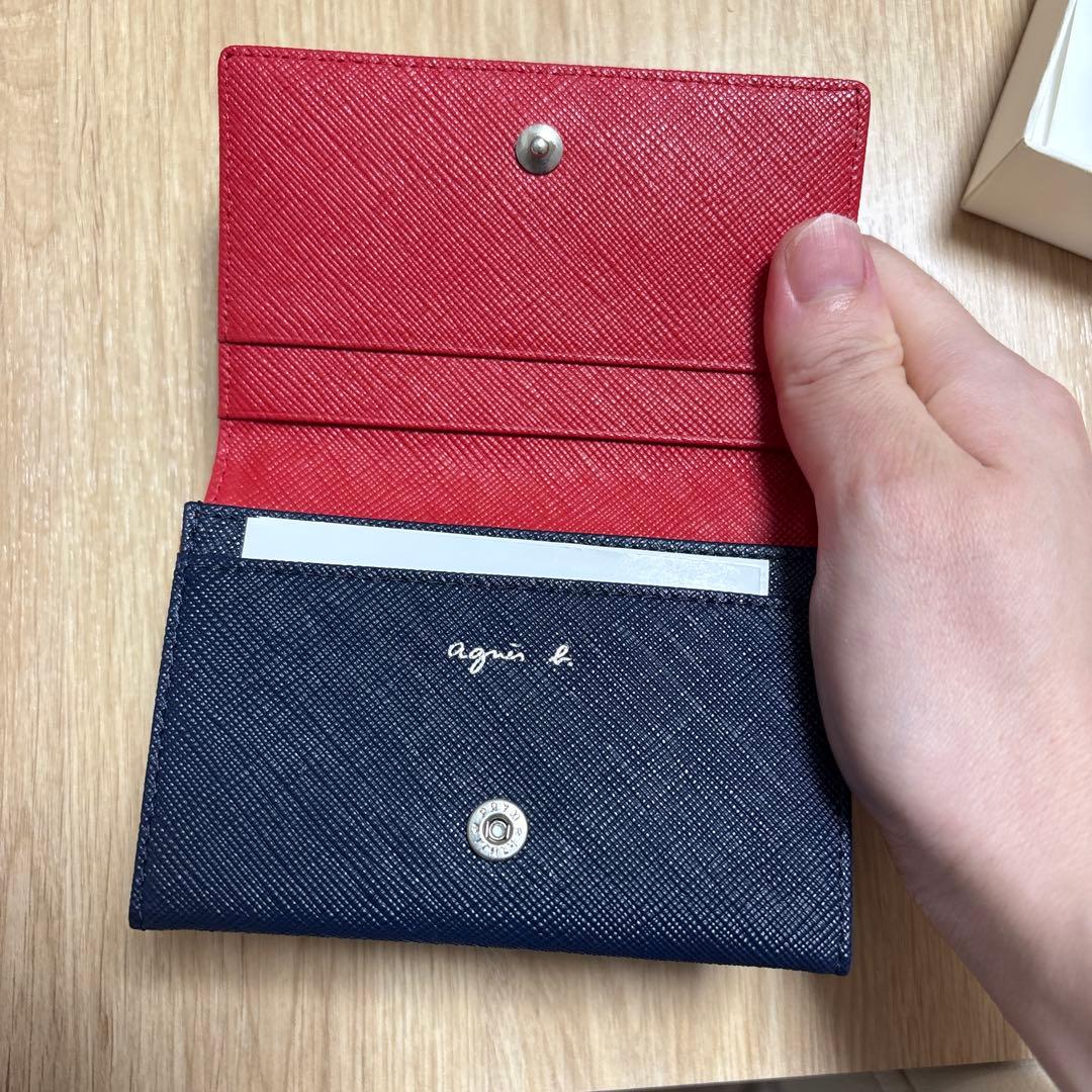 agnès b. 名刺入れ ネイビー レッド