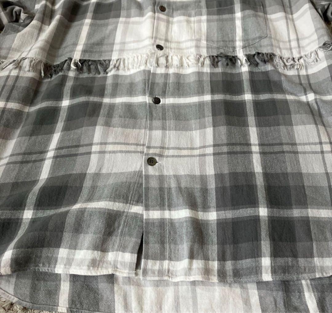 極美品　UNUSED アンユーズド チェックシャツ フリンジ 長袖 グレー
