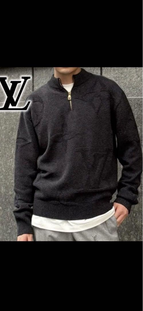 本物 ルイヴィトン 新作 ジャカード モノグラム ジップアップ ニット セーター