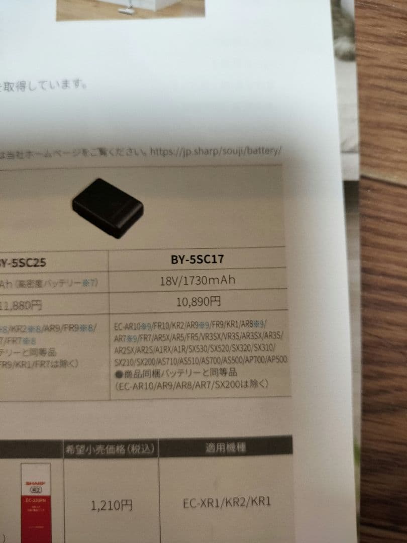 本日限定！SHARP　ラクティブエア EC-KR1-B 掃除機バッテリー２個