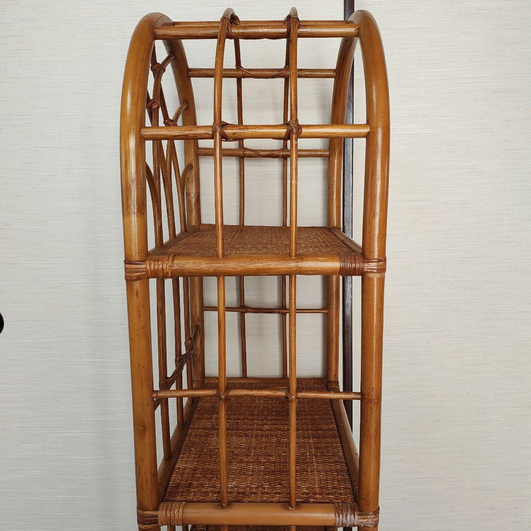 ラタン 籐家具 ヴィンテージ チェスト 昭和レトロ アーチ型 ラック 棚 5段