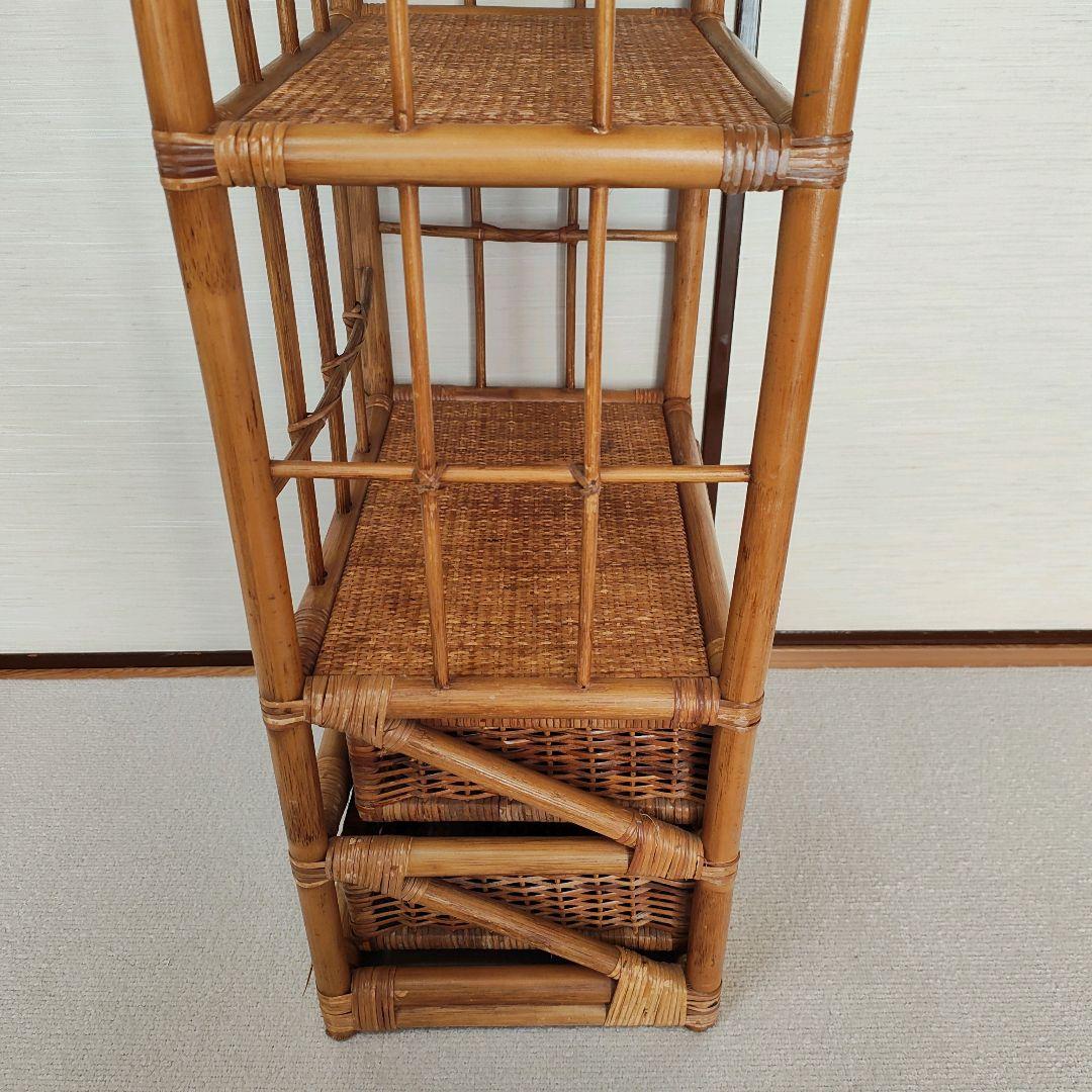 ラタン 籐家具 ヴィンテージ チェスト 昭和レトロ アーチ型 ラック 棚 5段