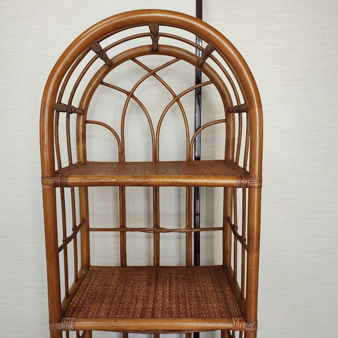 ラタン 籐家具 ヴィンテージ チェスト 昭和レトロ アーチ型 ラック 棚 5段