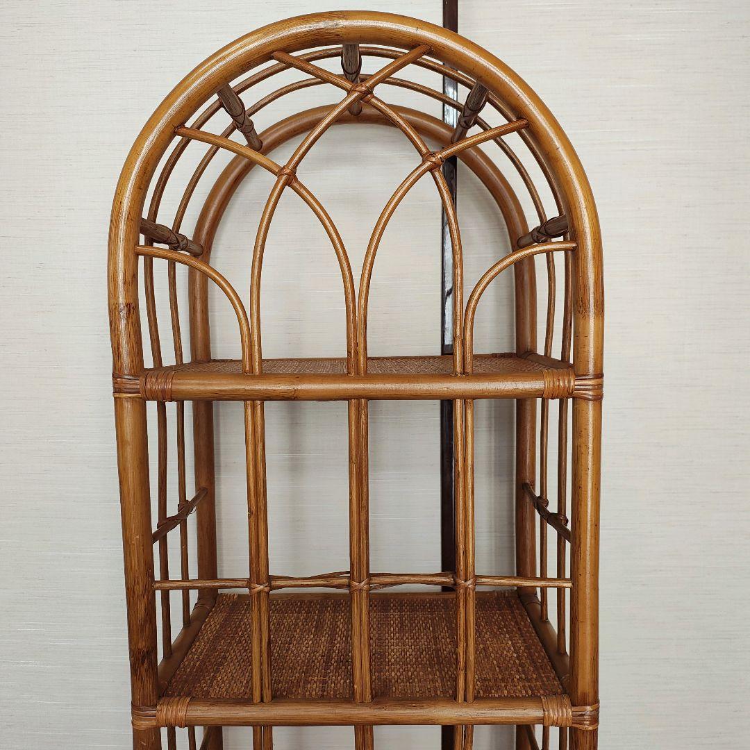 ラタン 籐家具 ヴィンテージ チェスト 昭和レトロ アーチ型 ラック 棚 5段