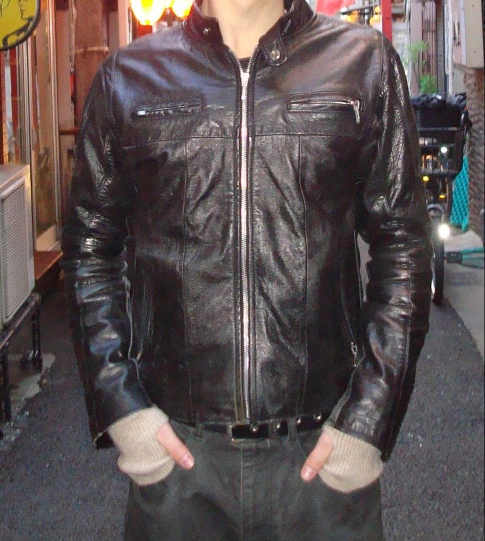 00s archiveブラックレザーシングルライダースジャケット 本革