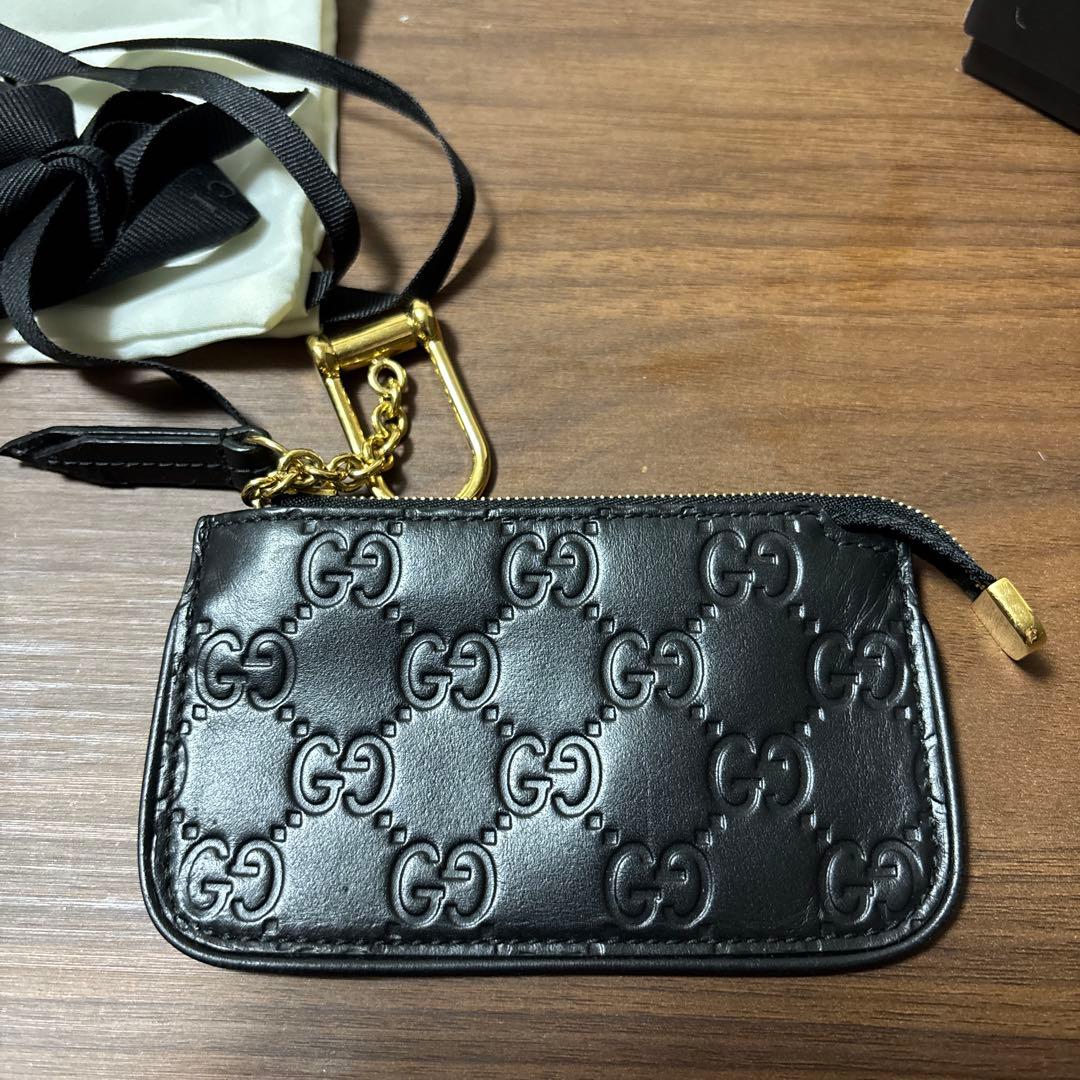 GUCCI グッチ シグネチャー レザー ケース 小銭入れ ブラック