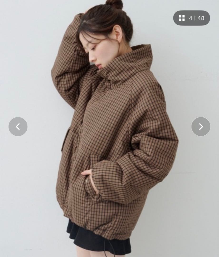【♡♡♡さん専用】kastane チェック中綿リバーシブルアウター ブラウン　M