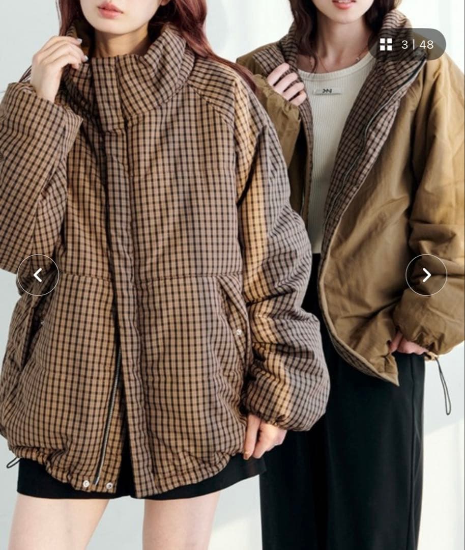 【♡♡♡さん専用】kastane チェック中綿リバーシブルアウター ブラウン　M