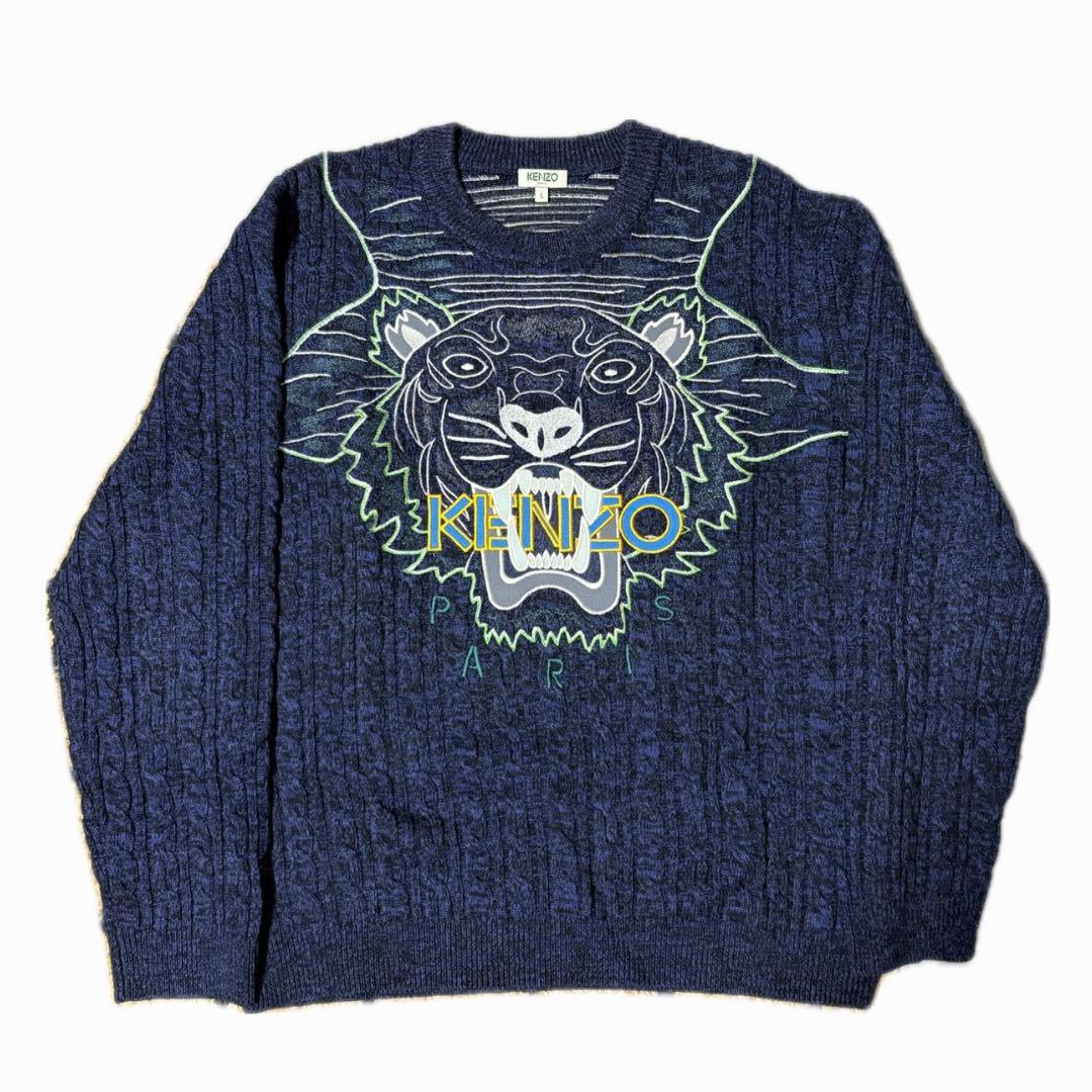 KENZO ライオン刺繍セーター Lサイズ ネイビー