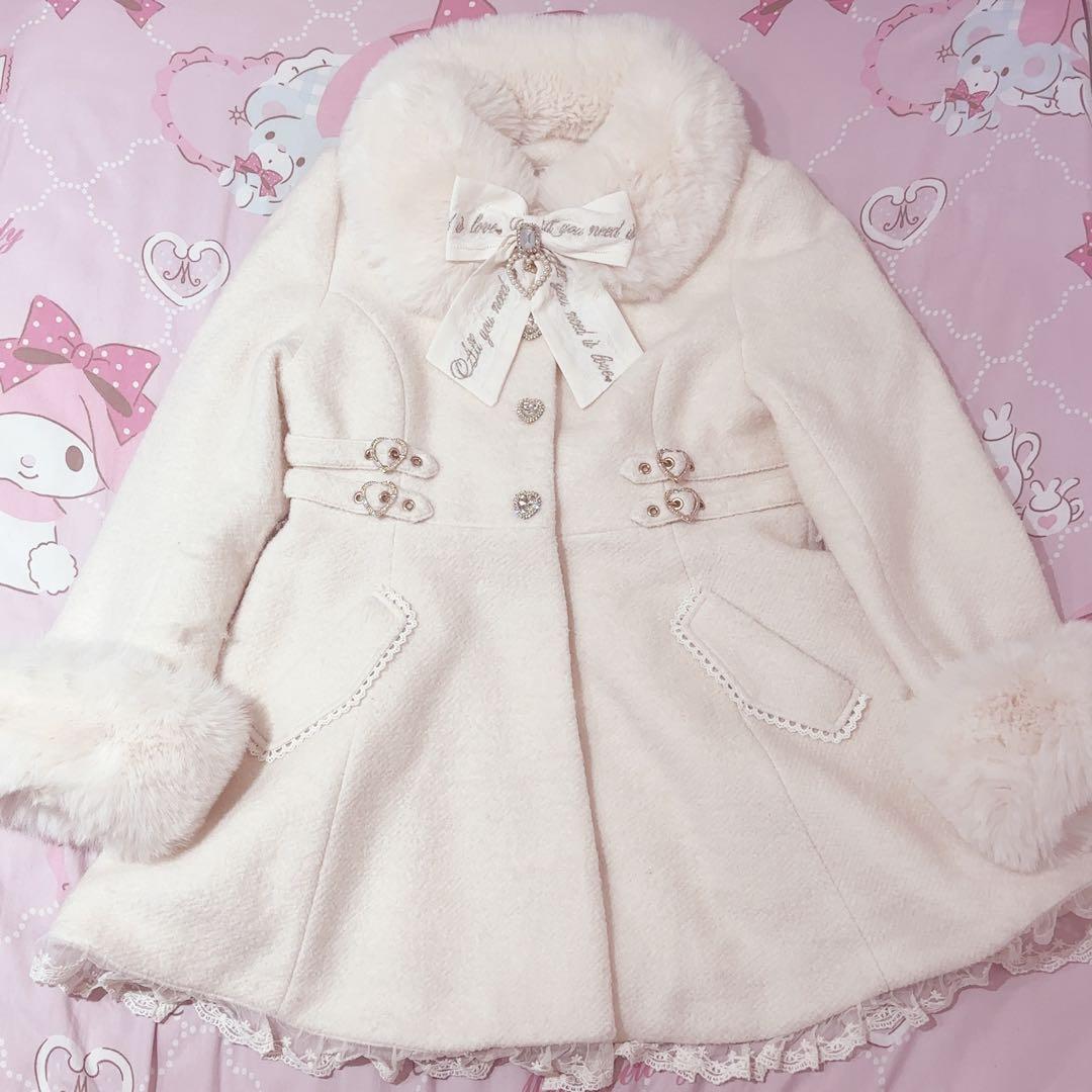 LIZLISA ビジューリボンミニ丈Aラインコート ホワイト