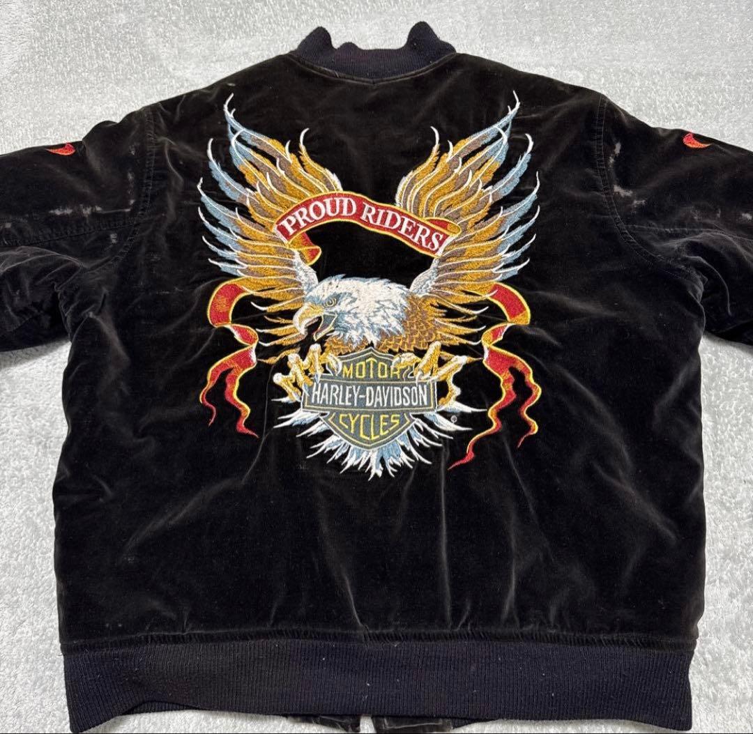 90s ハーレーダビッドソン ベロア スカジャン 別珍 イーグル スーベニア