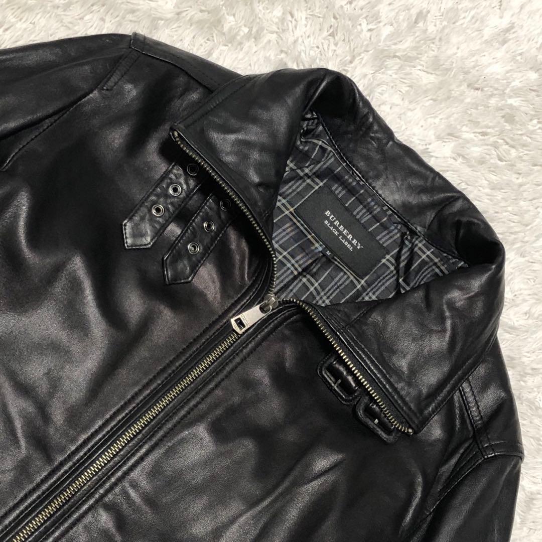 美品 バーバリーブラックレーベル ライダースジャケット ラムレザー 本革 黒