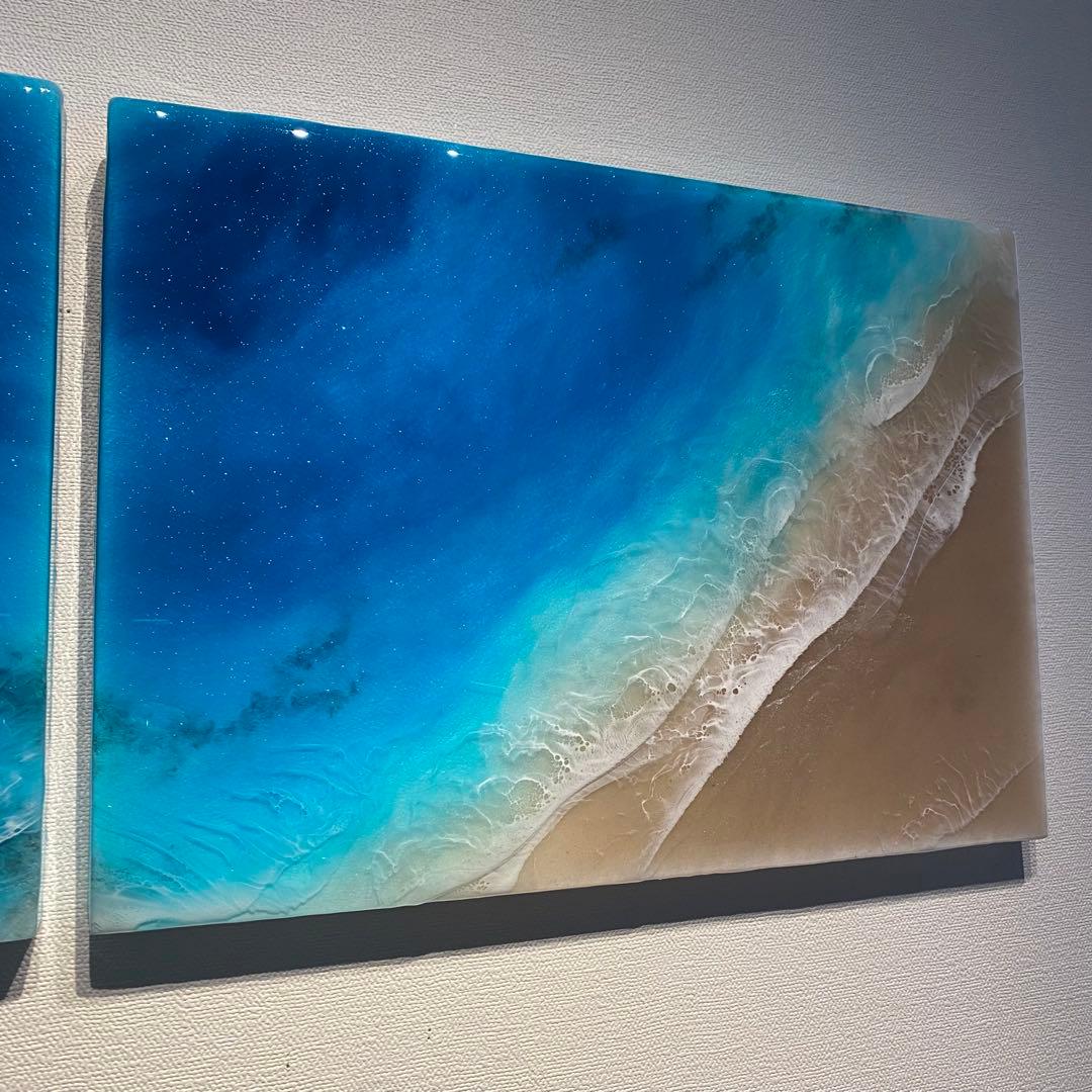 レジンアート　2連パネル　ウェットサンドシリーズ　海アート　オーシャンパネル