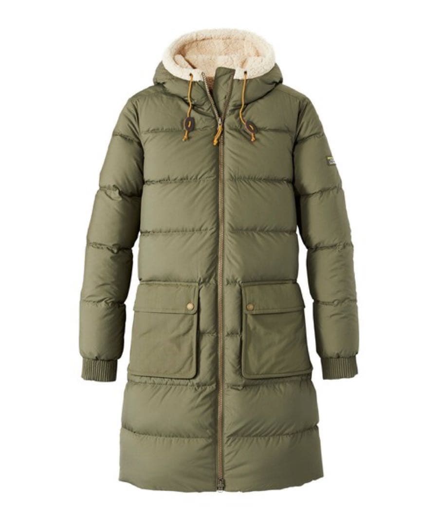 エルエルビーン ダウンコート ロング ボア フード カーキ L相当 レディース