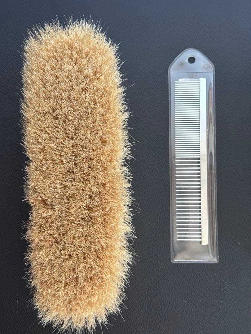 【美品】ブラシの平野　手植え水雷型　馬尾毛100% 金クシ付属