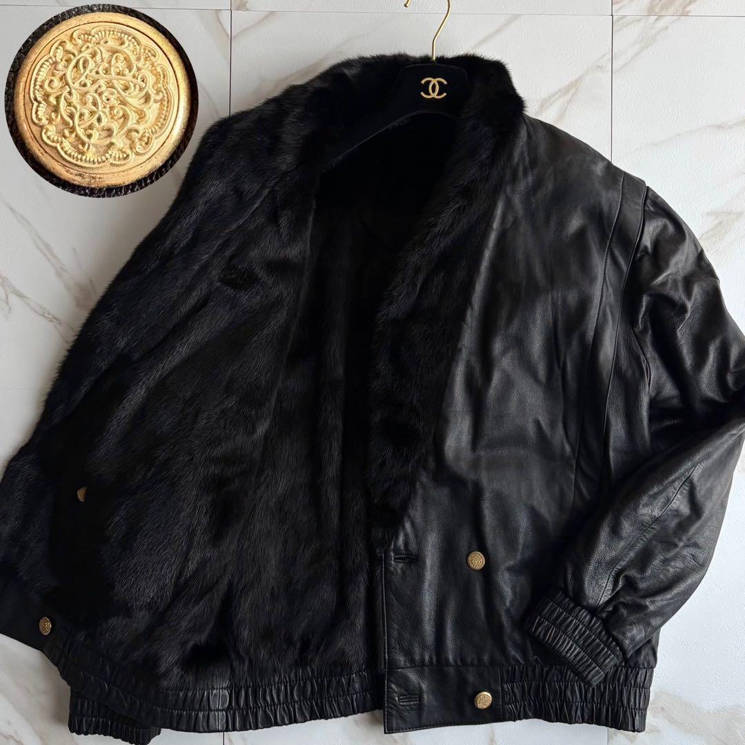 激レア◆ミンク×レザー ジャケット 本革 金ボタン 4Lサイズ リバーシブル