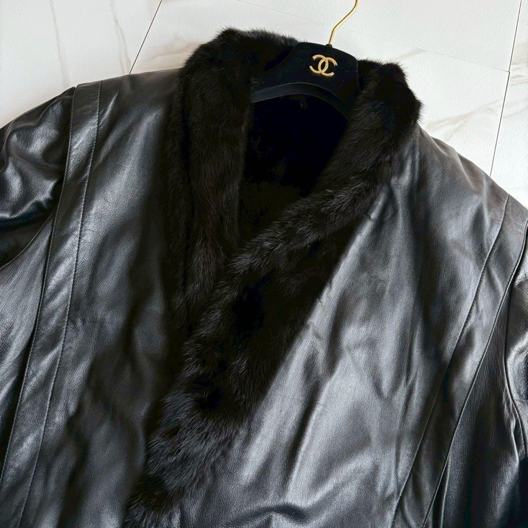 激レア◆ミンク×レザー ジャケット 本革 金ボタン 4Lサイズ リバーシブル