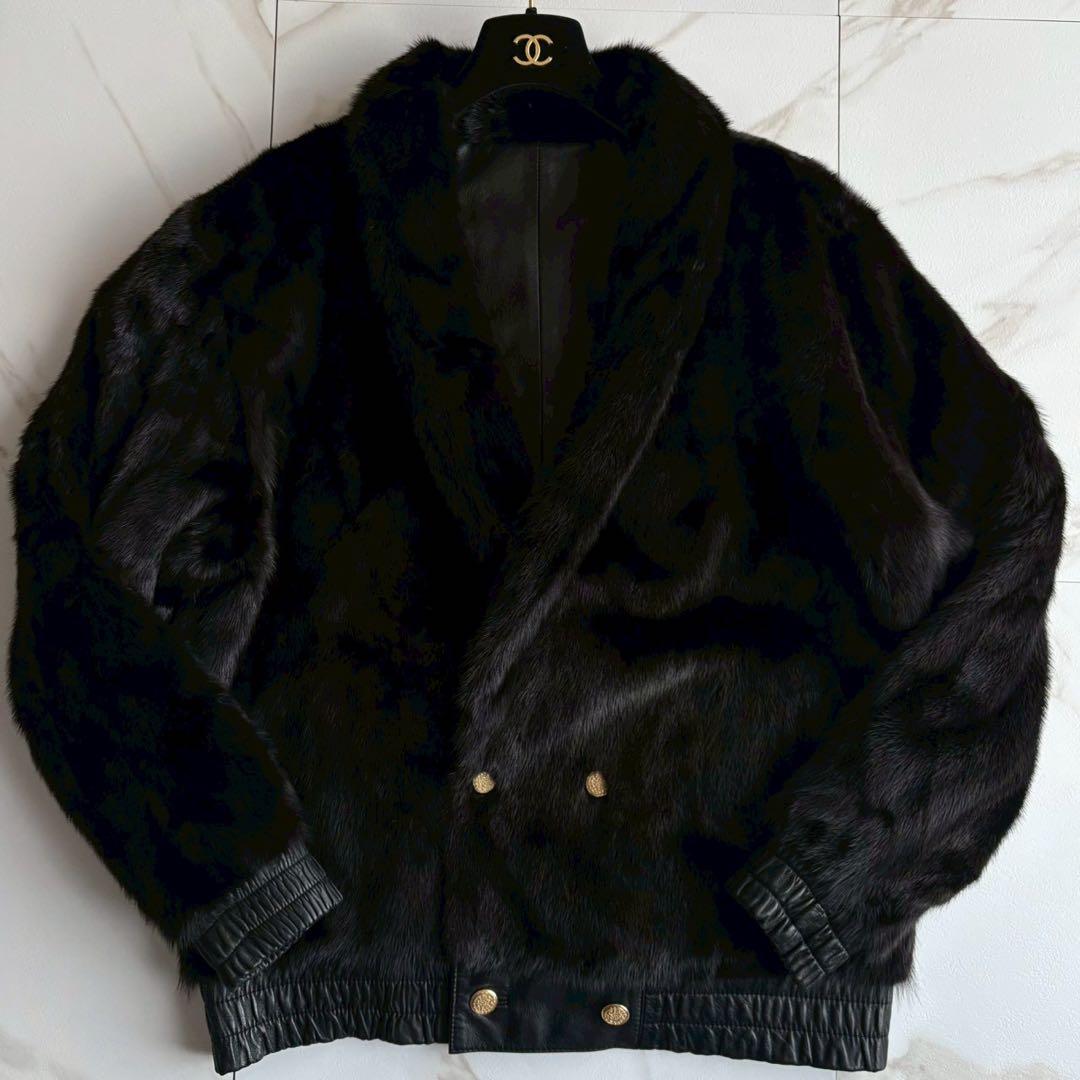 激レア◆ミンク×レザー ジャケット 本革 金ボタン 4Lサイズ リバーシブル