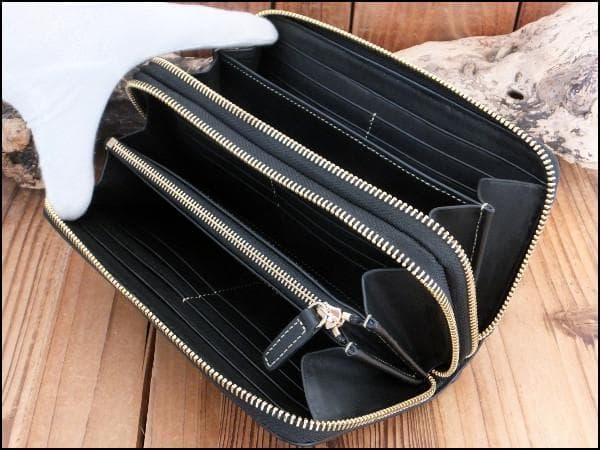 期間限定★ゴダン Wガルーシャエイ革 Wジッパー 取っ手付 長財布 8105BK