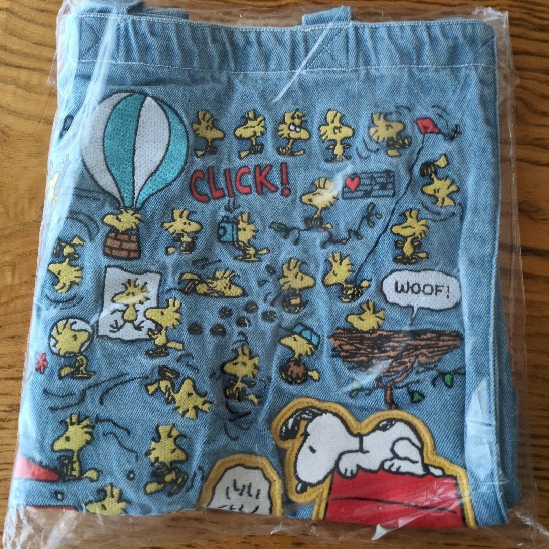③【新品】スヌーピー 刺繍デニムビッグバッグ (ウッドストック75周年)