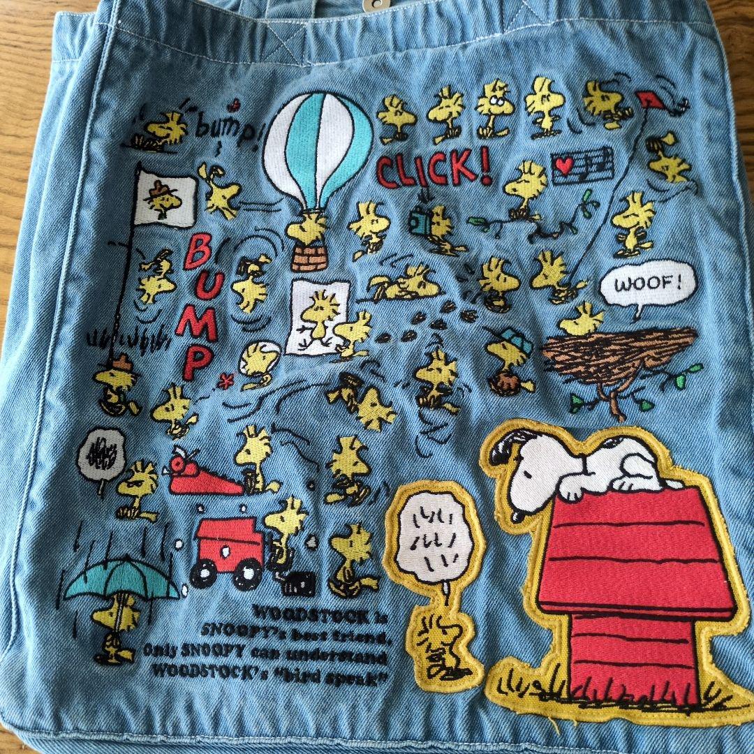 ③【新品】スヌーピー 刺繍デニムビッグバッグ (ウッドストック75周年)
