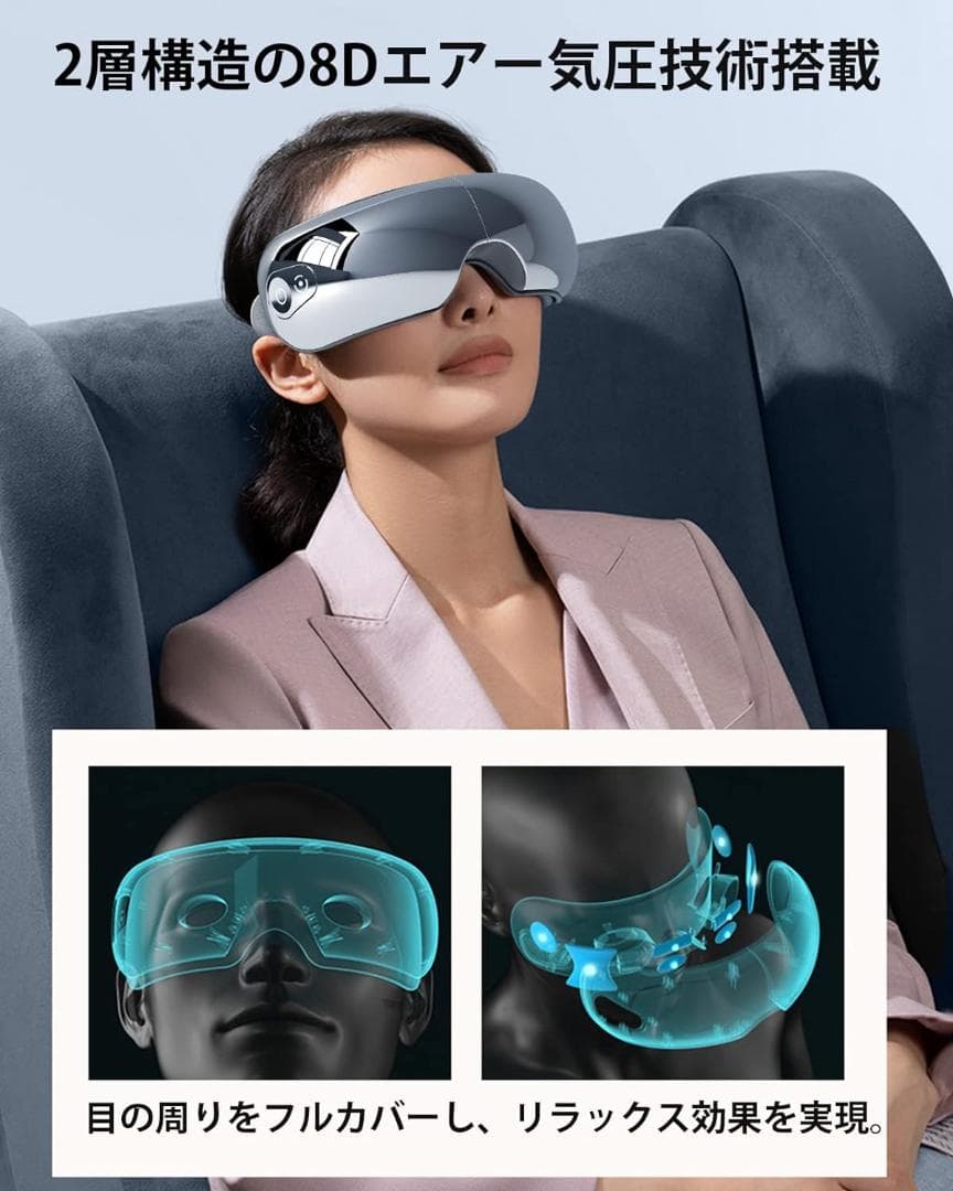 llano アイウォーマー 可視式 8Dエアバッグ ホットアイマスク 目元エステ